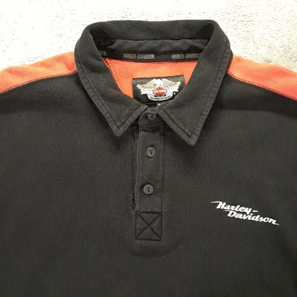 Harley Davidson Sweater Men 2XL XXL 1/4 Button Black Orange Colorblock Embroider - Picture 3 of 13